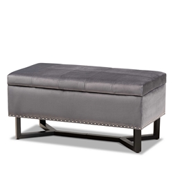 Baxton Studio Esther Modern and Contemporary Grey Velvet Fabric Upholstered and Dark Brown Finished Wood Storage Ottoman